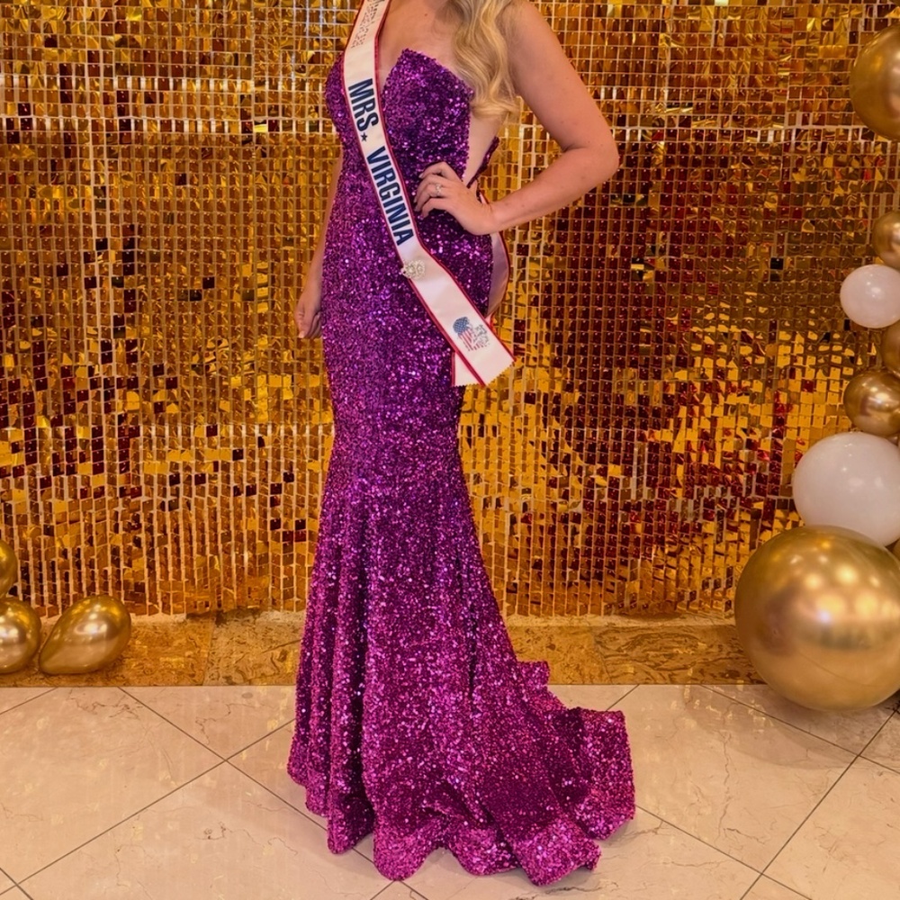 Sequined Purple Ombré Rachel Allan Evening Gown - Size 10